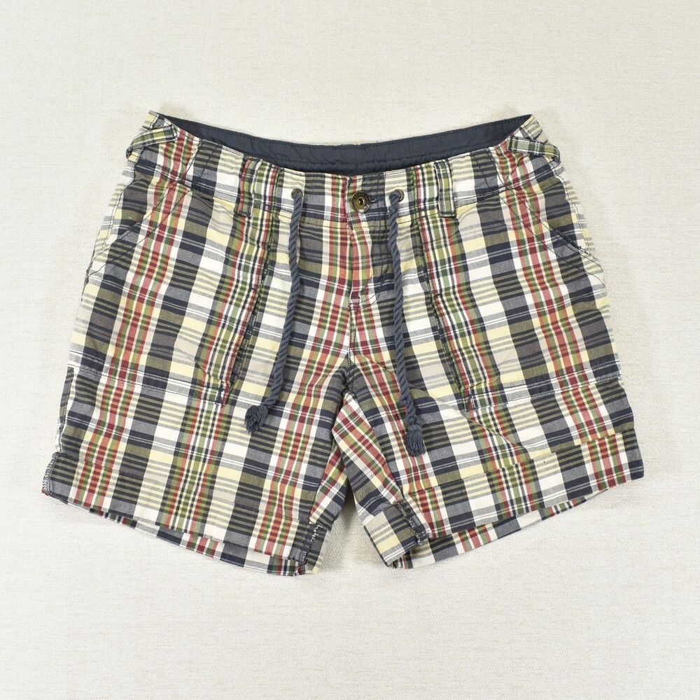 Eddie Bauer Womens 6 Petite Plaid Shorts Patchwork Look Drawstring Cotton Casual